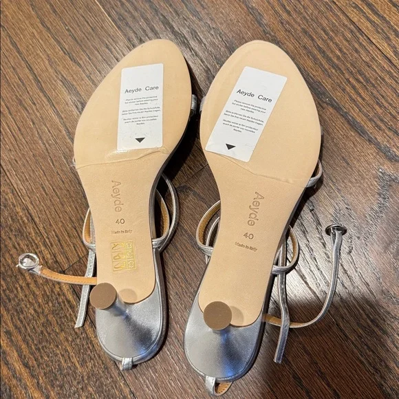 Aeyde Maeve leather Silver Strappy sandals heels stiletto - Picture 9 of 11
